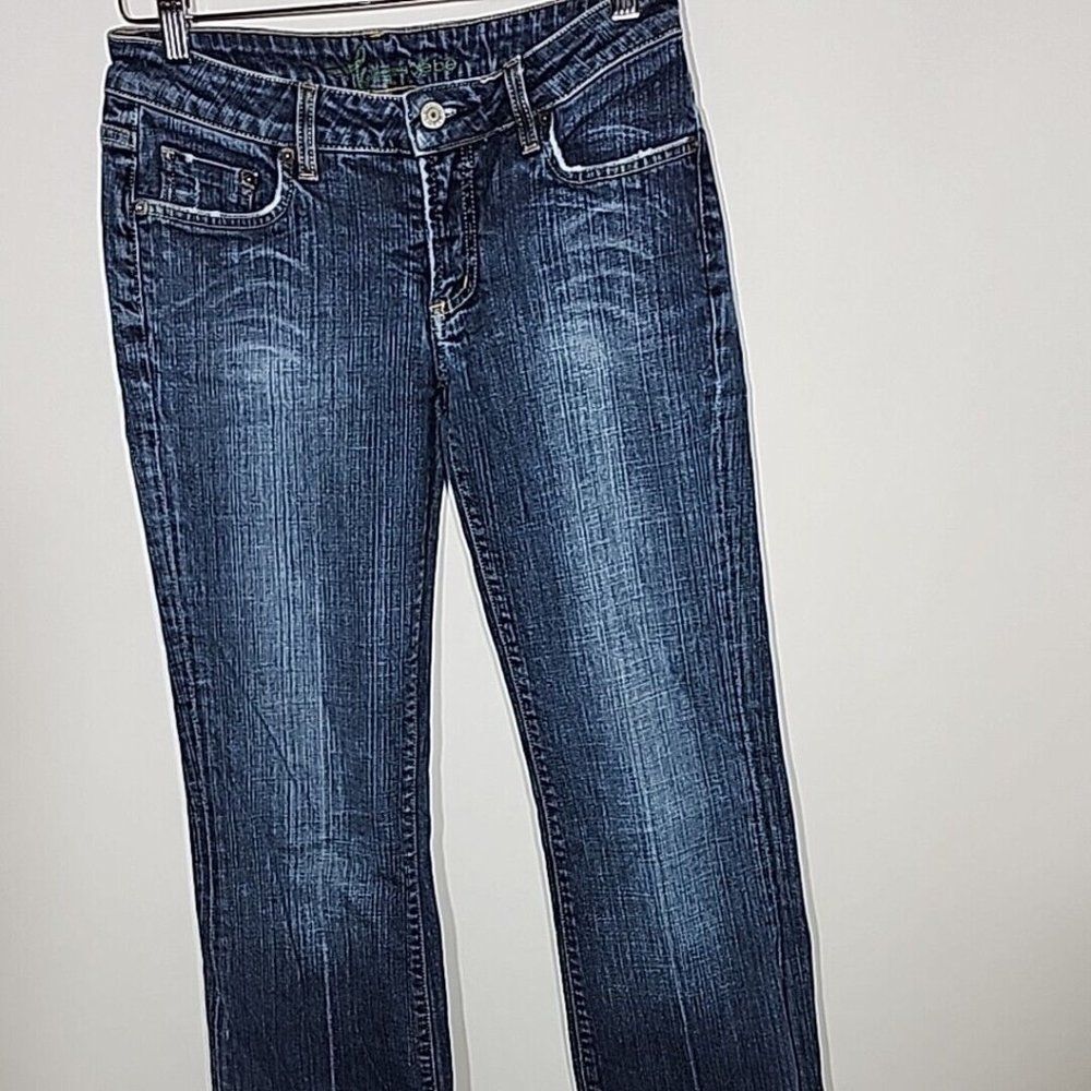 Bebe Jeans Womens Sz 27 Denim  Flare Rhinestones Low Rise Stretch Y2K USA Made